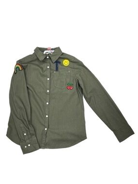 Tractr Girls Medium Long Sleeve Shirt Set Army Green Button Up Pink Tee New NWT